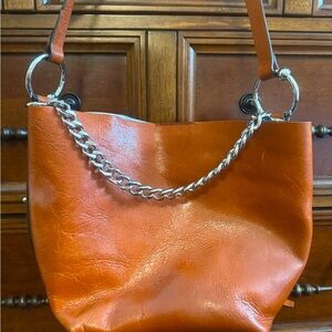 Rebecca Minkoff Tan Leather Shoulder Bag with Silver Chain